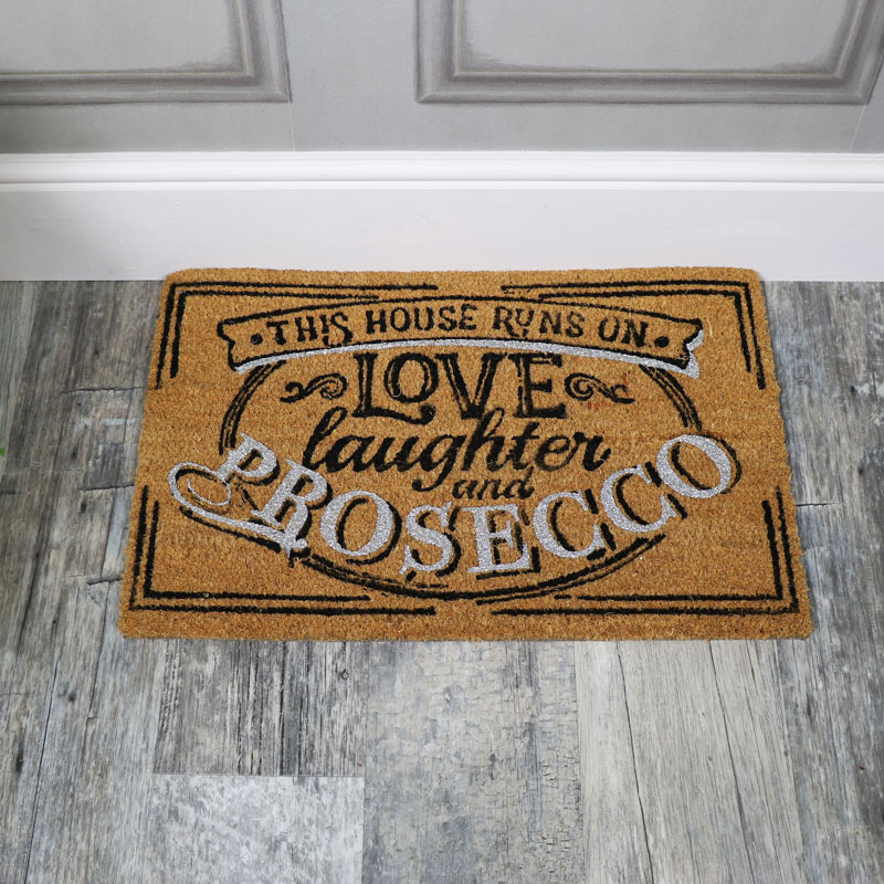Humorous Door Mat 'This House Runs on Prosecco' 