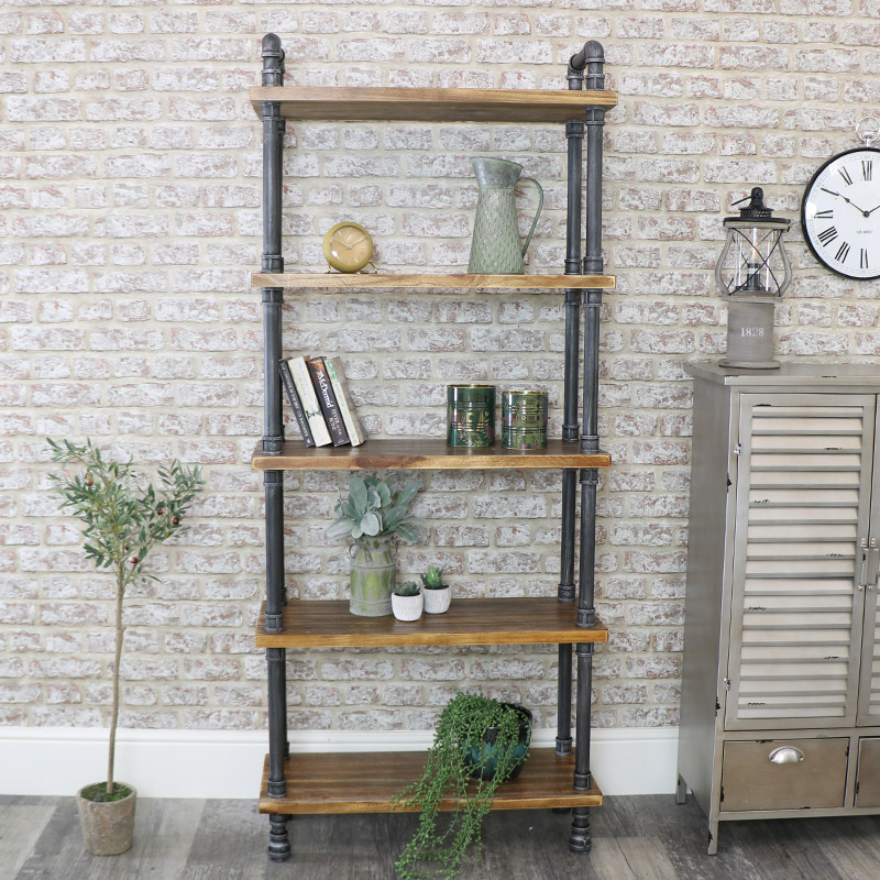 Industrial Metal Wood Pipe Shelving Unit, Metal And Timber Shelving Units