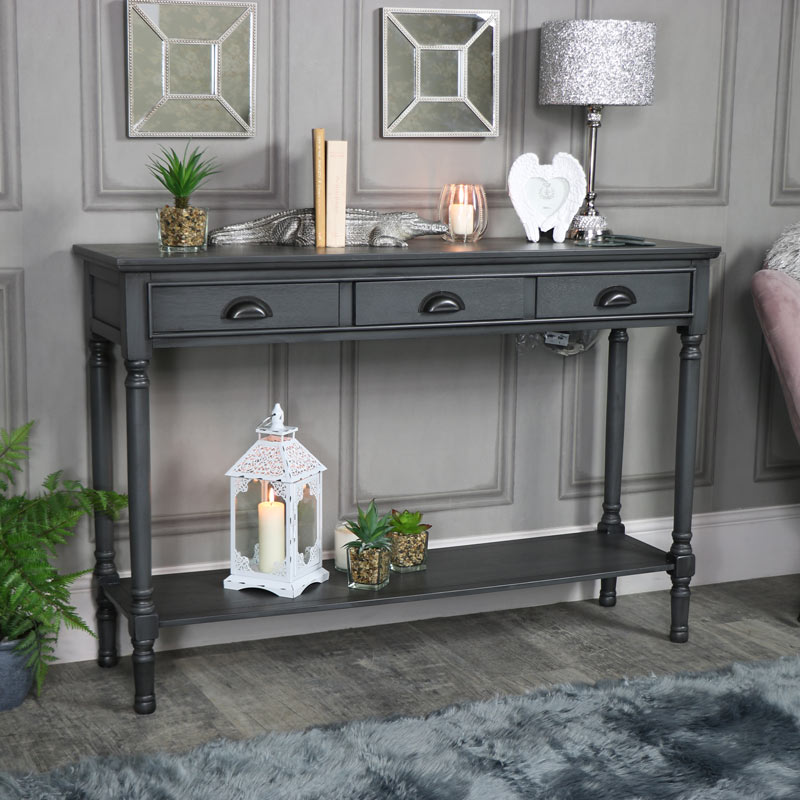 Large Grey Console Table Lancaster, Large White Console Table With Drawers