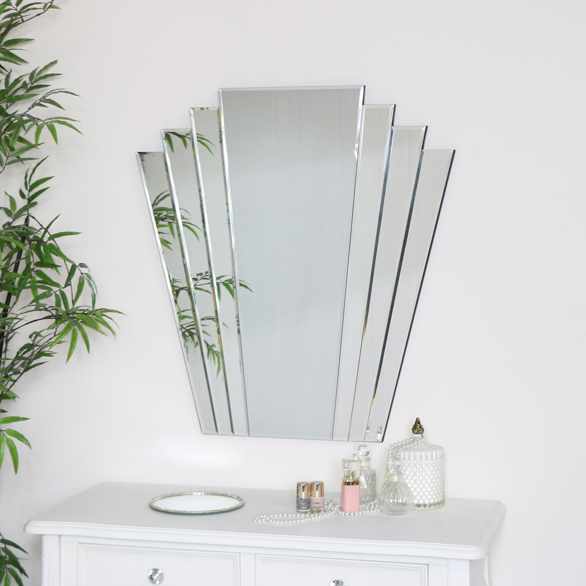 Large Art Deco Fan Frameless Wall Mirror Large Art Deco Fan Frameless Wall Mirror, Vintage Art Deco Fan Mirror