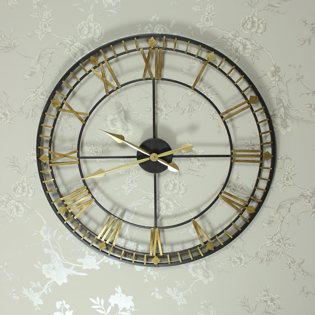 Large Black and Gold Skeleton Wall Clock