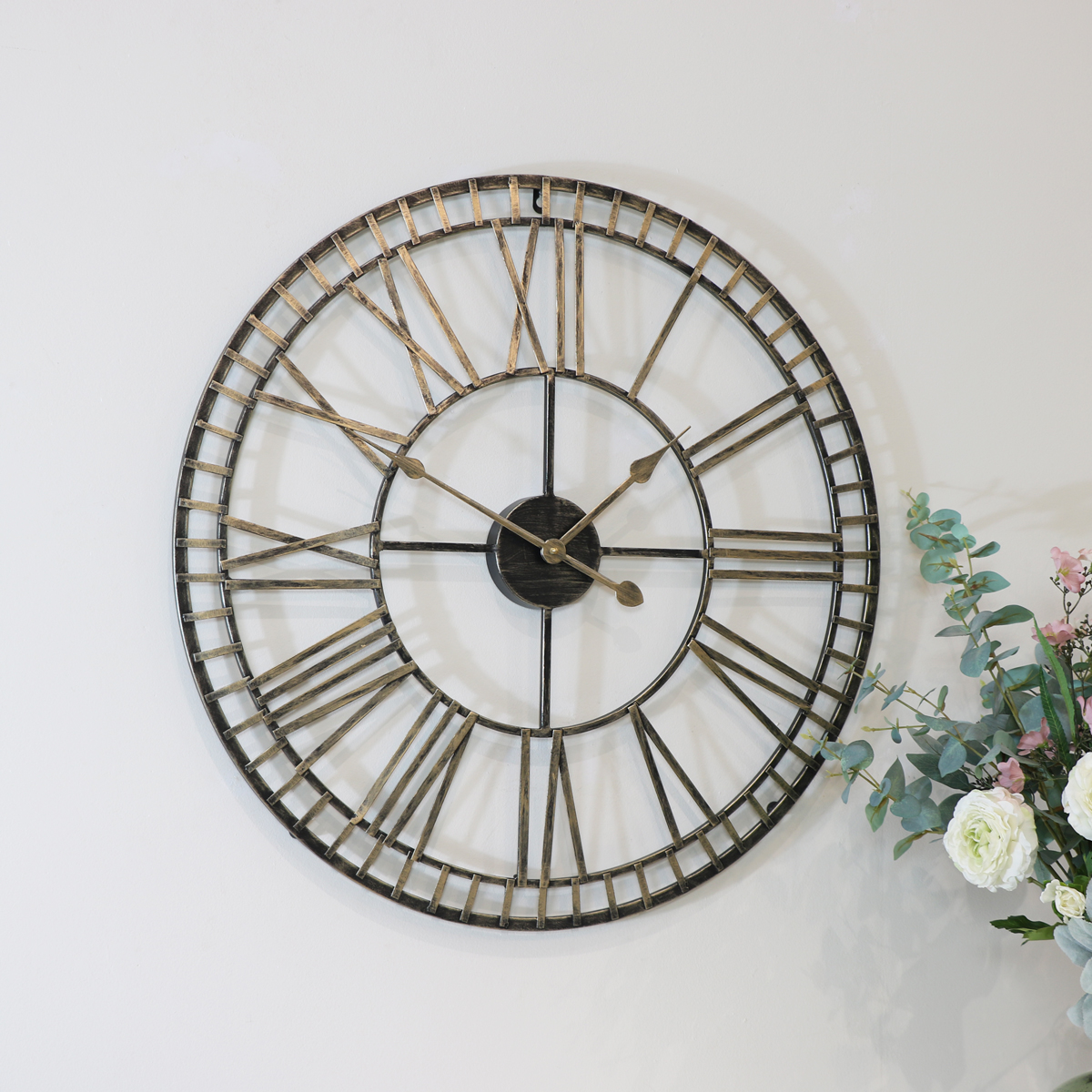 Large Black & Gold Metal Skeleton Clock 70cm x 70cm