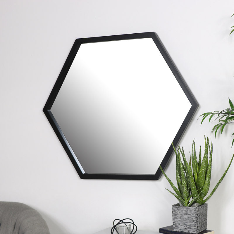 Negro Grande Hexágono Espejo Pared Retro Decoración Hogar Forma Baño Dormitorio | eBay