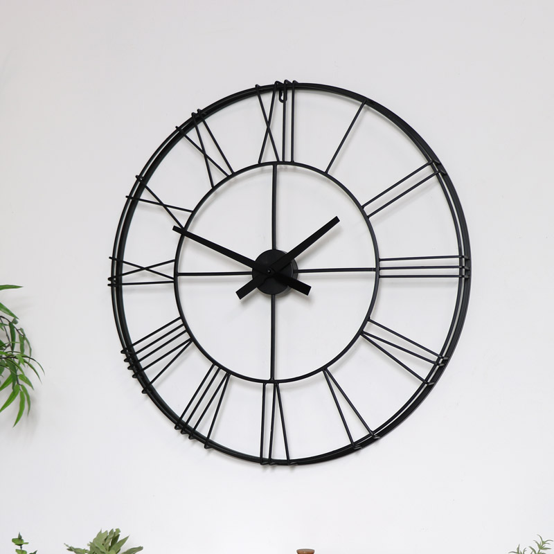 Large Black Metal Skeleton Wall Clock