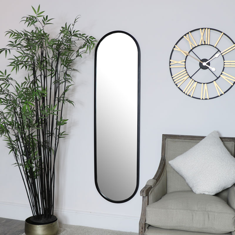 Large Black Oval Mirror 42cm X 156cm, Large White Oblong Mirror