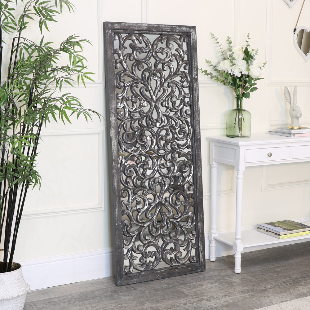 Large Carved Wooden Ornate Metallic Mirrored Wall Art