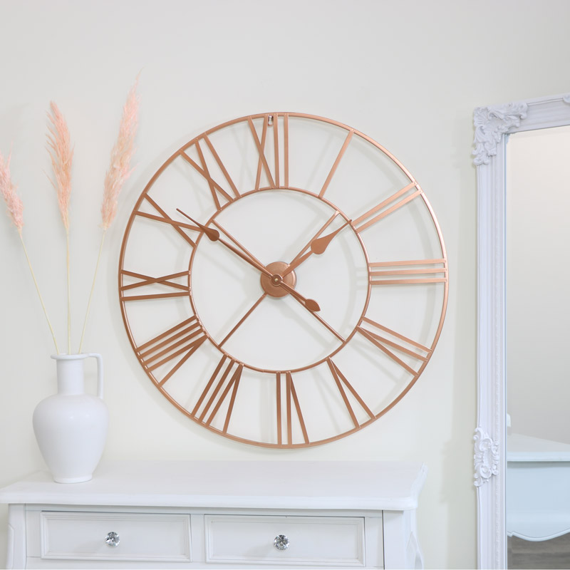 Large Copper Metal Skeleton Clock Wall Art Home Decor Metallic Rose Gold Vintage - Rose Gold Metal Wall Art Uk Large Copper Metal Skeleton Clock Wall Art Home Decor Metallic Rose Gold Vintage - Rose Gold Metal Wall Art Uk