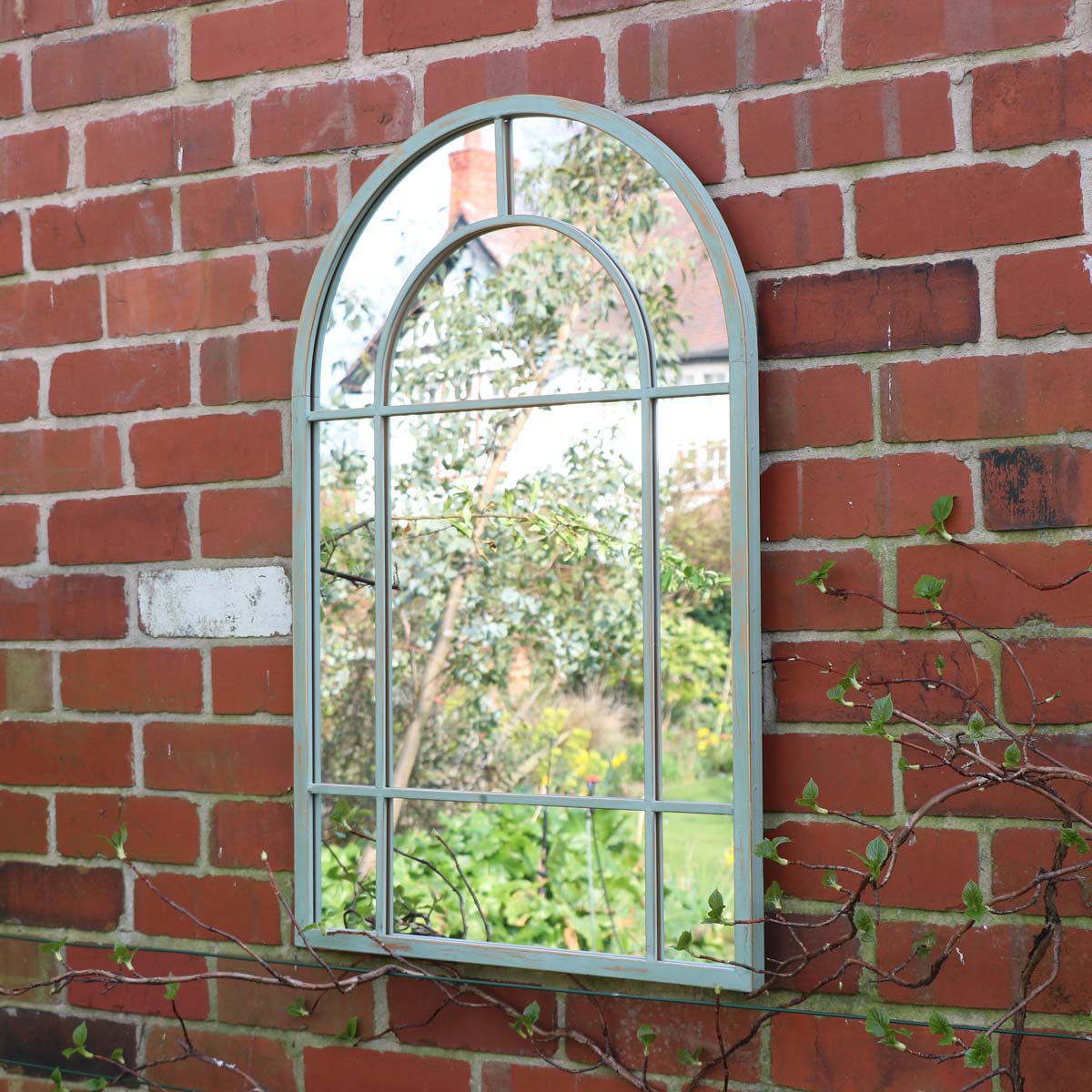 Large French Grey Arched Window Mirror