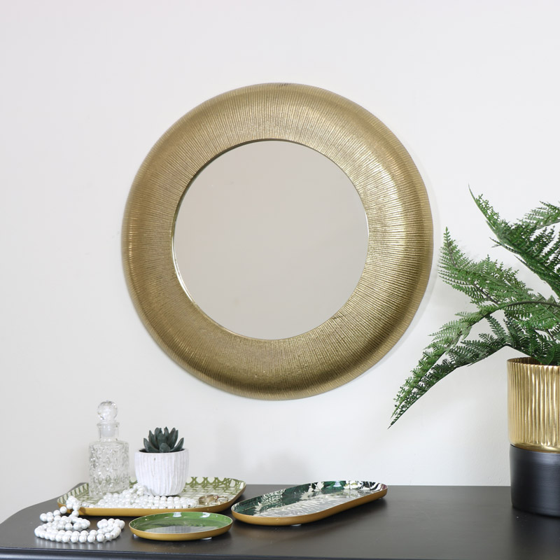 Large Gold Curved Wall Mirror 45cm x 45cm