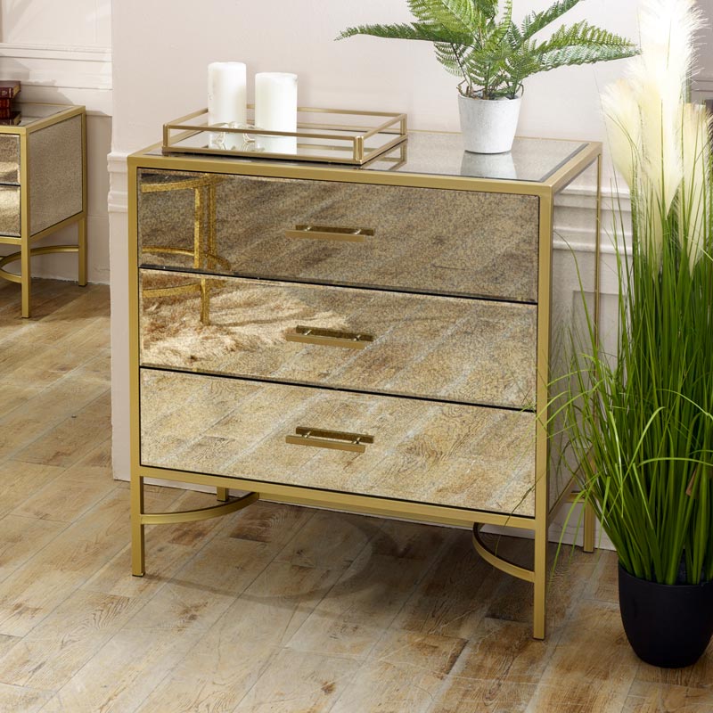 Details About Large Chest Of Drawers Antique Mirrored Glass Vintage Gold Frame Bedroom