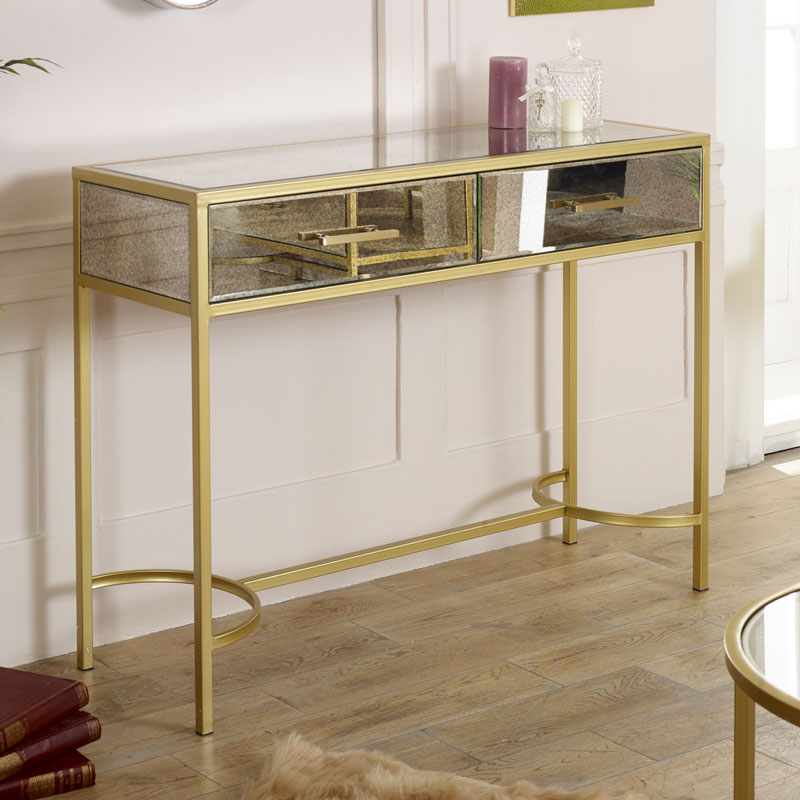 Gold Mirrored Console Hall Table - Cleopatra Range DAMAGED SECOND 2910