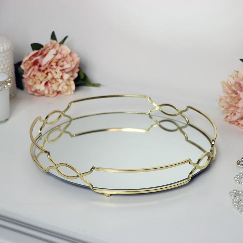 Large Gold Mirrored Display Tray, Large Gold Mirrored Cocktail Tray