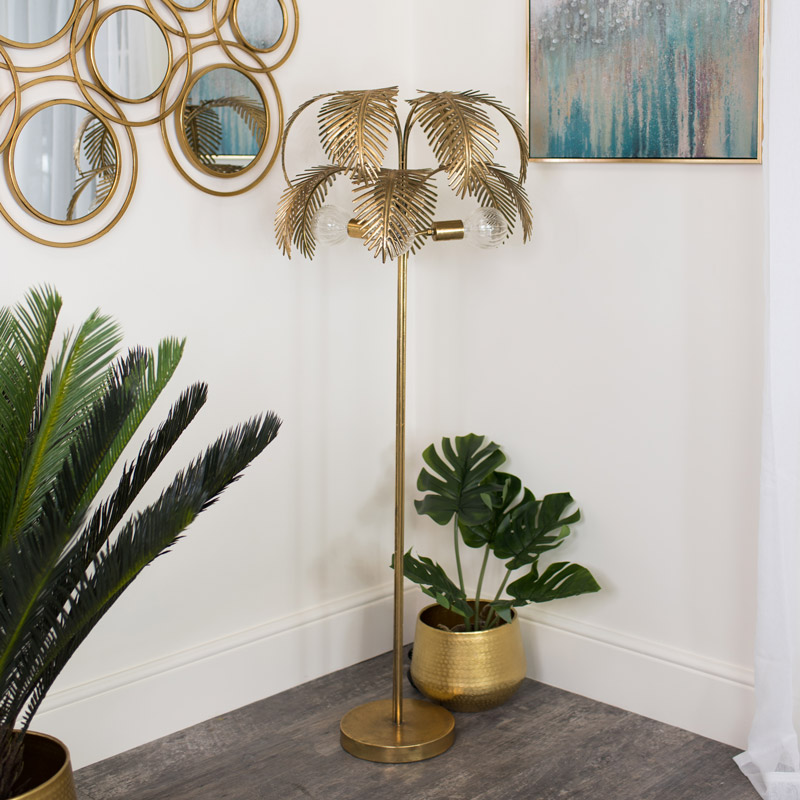 Large Gold Palm Tree Floor Lamp