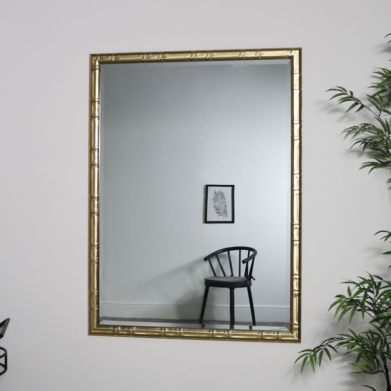 Large Gold Rectangle Bamboo Mirror 90cm X 120cm Large Gold Rectangle Bamboo Mirror 90cm, Giant Gold Wall Mirror