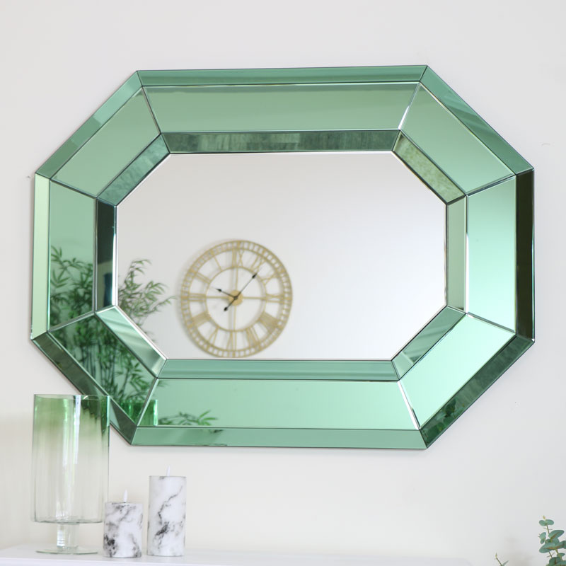 Large Green Octagonal Wall Mirror 80cm x 105cm