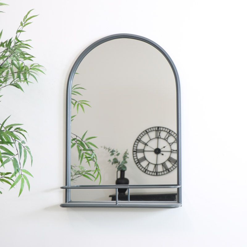 Large Grey Arched Mirror with Shelf 