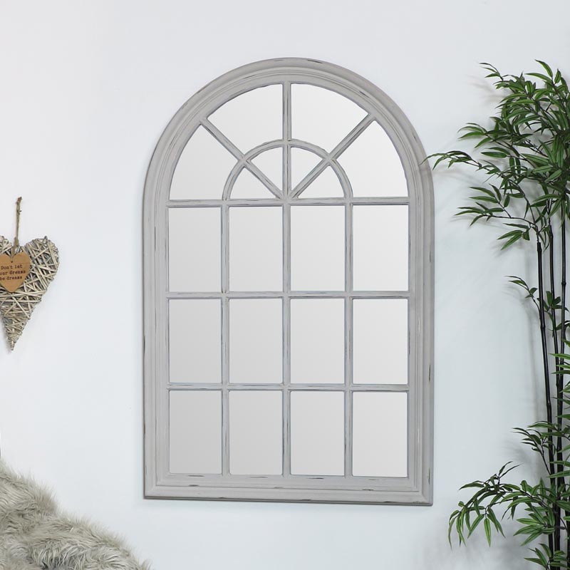 Large Grey Arched Window Mirror