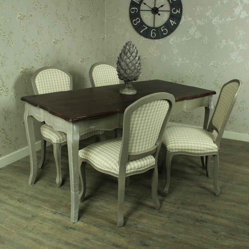 Large Grey Dining Table with 4 Padded Dining Chairs - French Grey Range