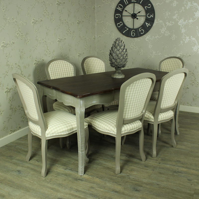 Large Grey Dining Table with 6 Padded Dining Chair - French Grey Range