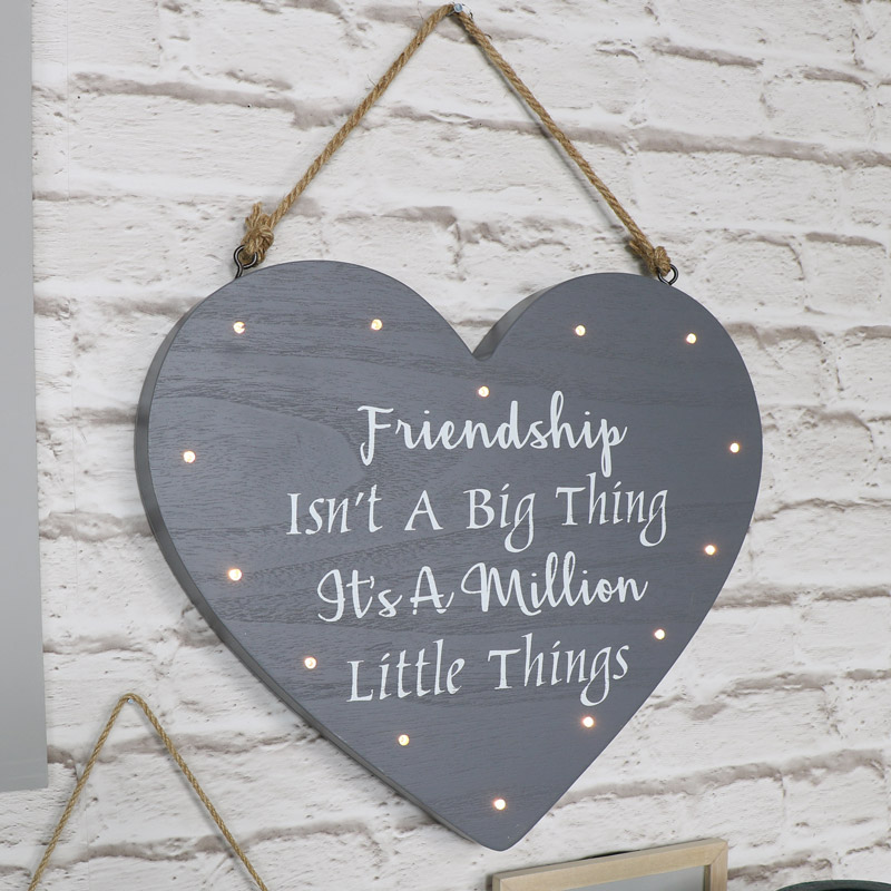 Large Grey LED Friendship Heart Wall Plaque