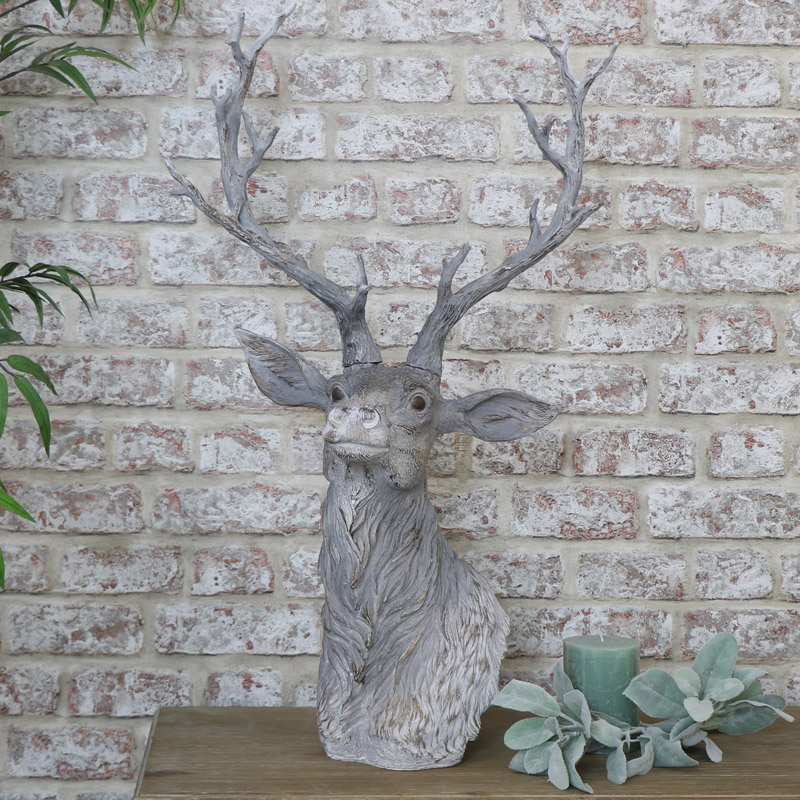 Large Grey Stag Head Bust