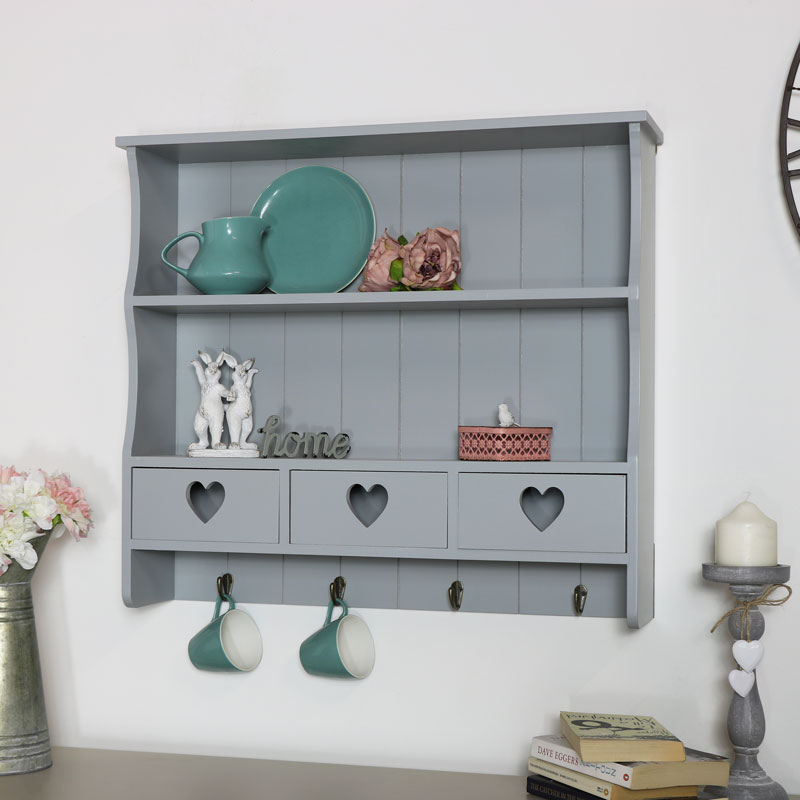 Details About Grey Wall Shelving Unit Vintage French 2 Shelf Bedroom Bathroom Hallway Storage