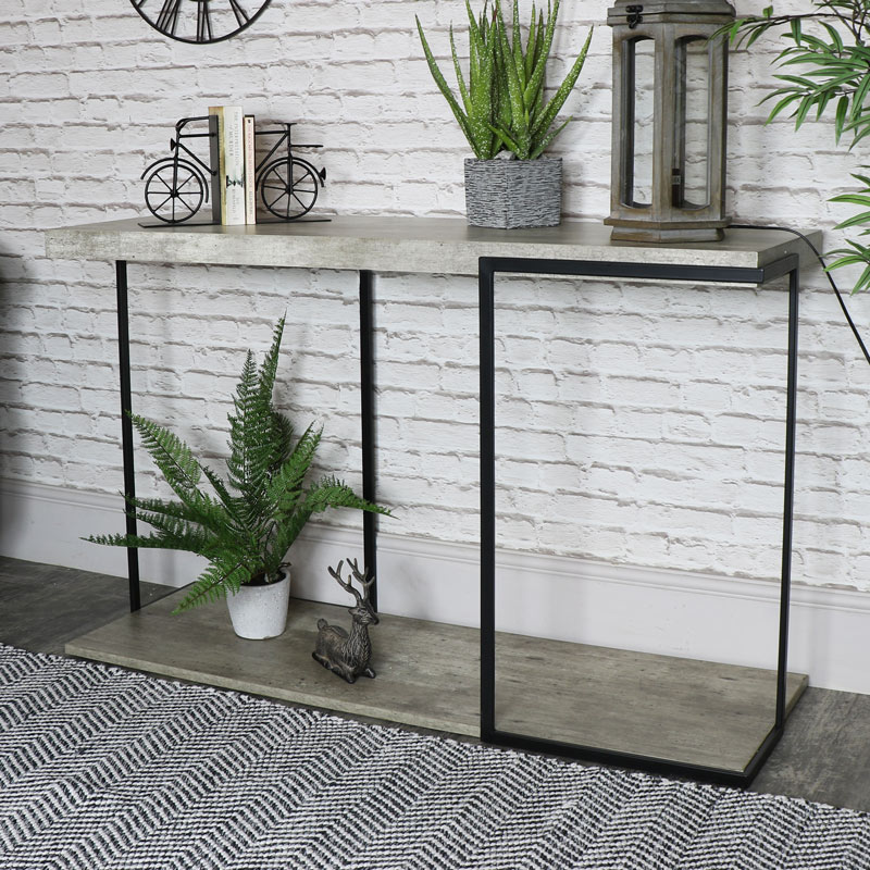 Large Industrial Concrete Style Console Table