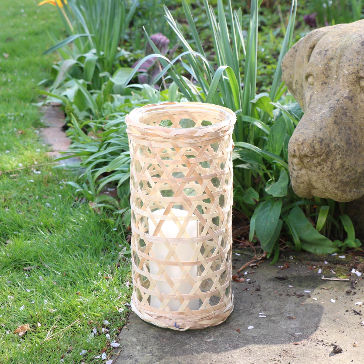 Large Glass Rattan Weave Candle Vase