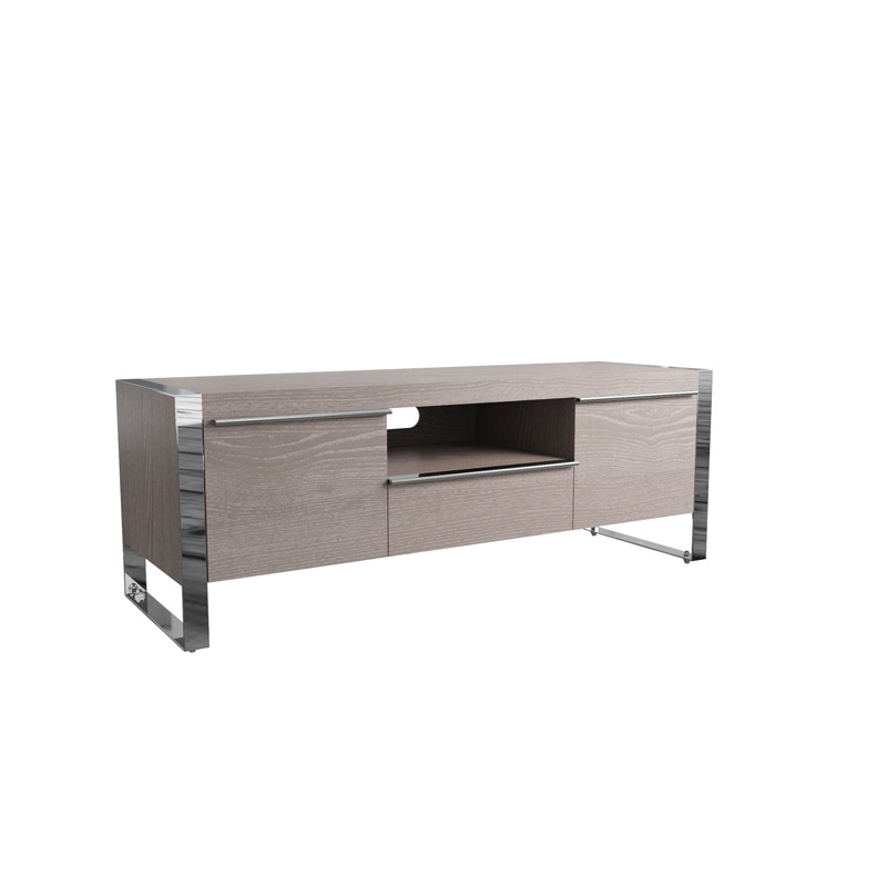 Large Oak Grey And Chrome Tv Cabinet  - Ezra Range