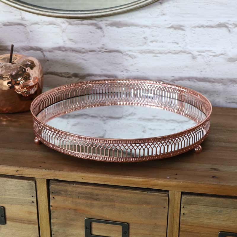 Large Ornate Copper Mirrored Tray 28cm x 28cm