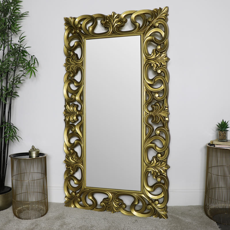 Large Ornate Gold Wall Floor Mirror 90cm X 168cm - Large Gold Wall Leaning Mirror