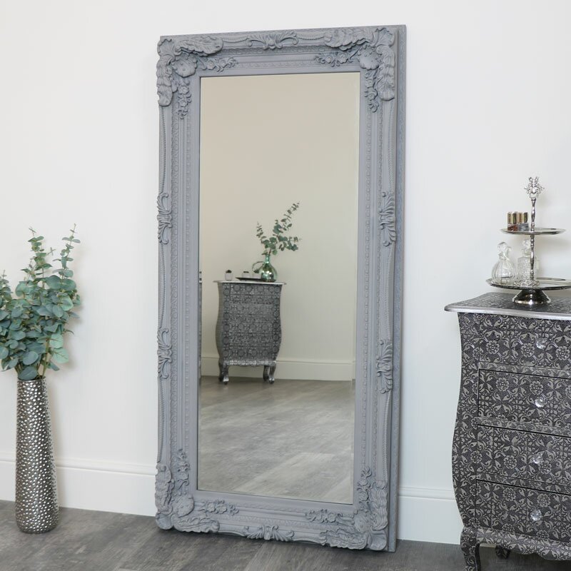 Large Ornate Grey Wall Floor Leaner, Large Floor Leaner Mirror