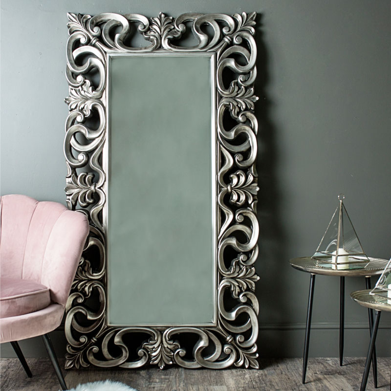 Large Ornate Silver Wall Floor Mirror, Large Ornate White Wall Floor Mirror 92cm X 168cm