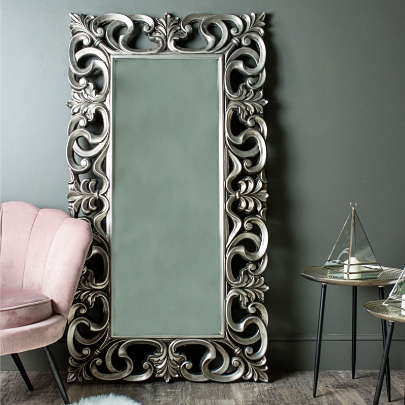 Large Ornate Silver Wall / Floor Mirror 90cm x 168cm - Minor Defects 