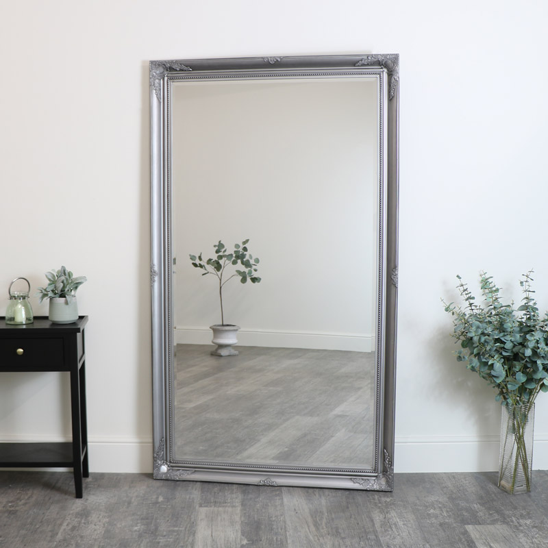 Large Ornate Silver Wall / Leaner Mirror 188cm x 108cm