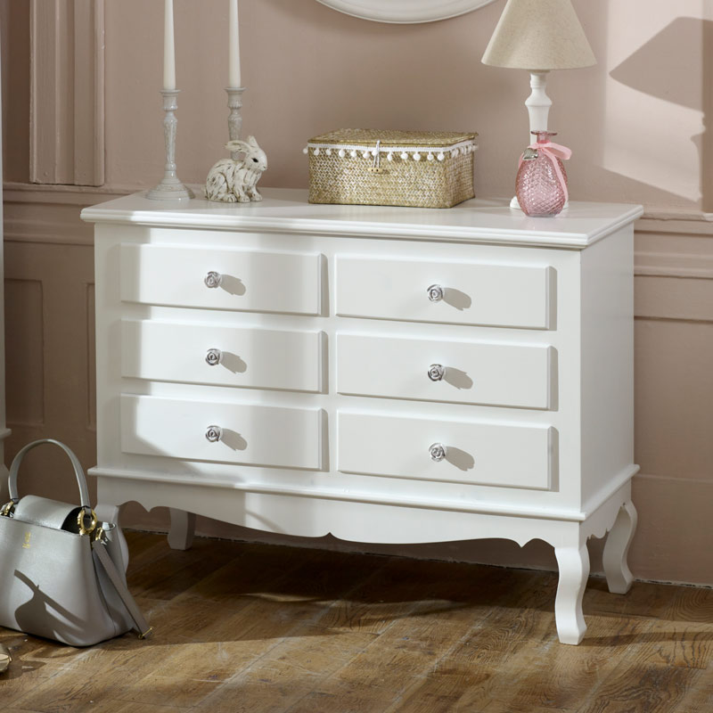 Large Ornate White 6 Drawer Chest of Drawers - Lila Range DAMAGED SECONDS ITEM 3038