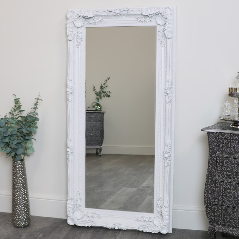 Large Ornate White Wall / Floor / Leaner Mirror 78cm x 158cm