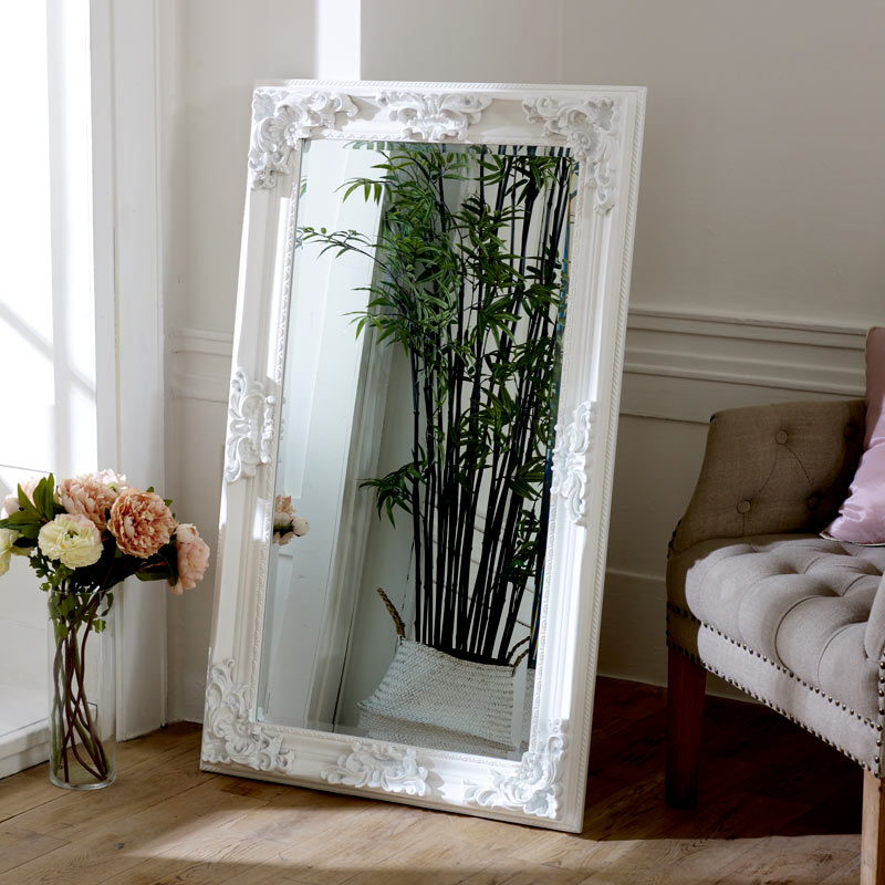 Large Ornate White Wall Leaner Mirror, Large Ornate White Wall Floor Mirror 92cm X 168cm