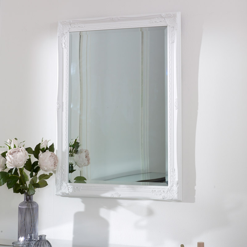 Large Ornate White Wall Mirror 62cm X82cm Large Ornate White Wall Mirror 62cm X82cm, Large White Rectangle Wall Mirror