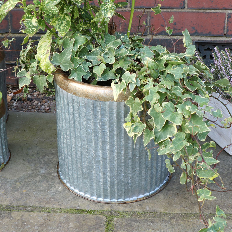 Large Round Grey Metal Industrial Style Planter