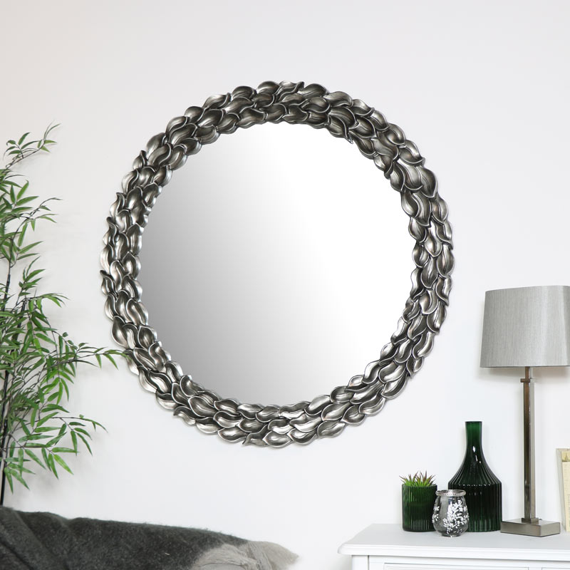 Large Round Silver Leaf Mirror 101cm x 101cm 