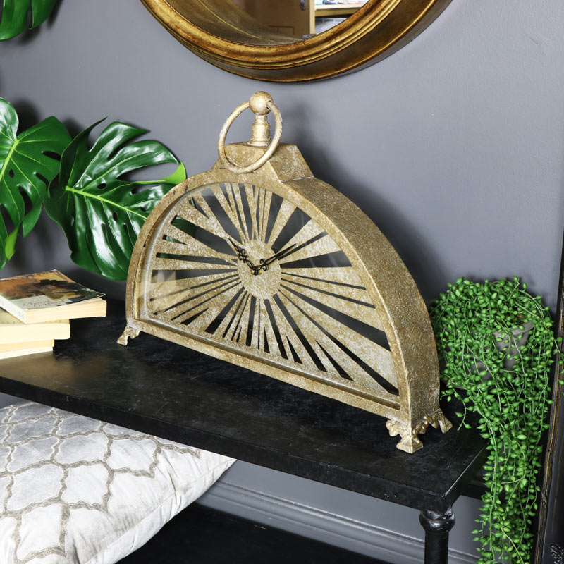 Large Rustic Gold Arched Mantel Clock