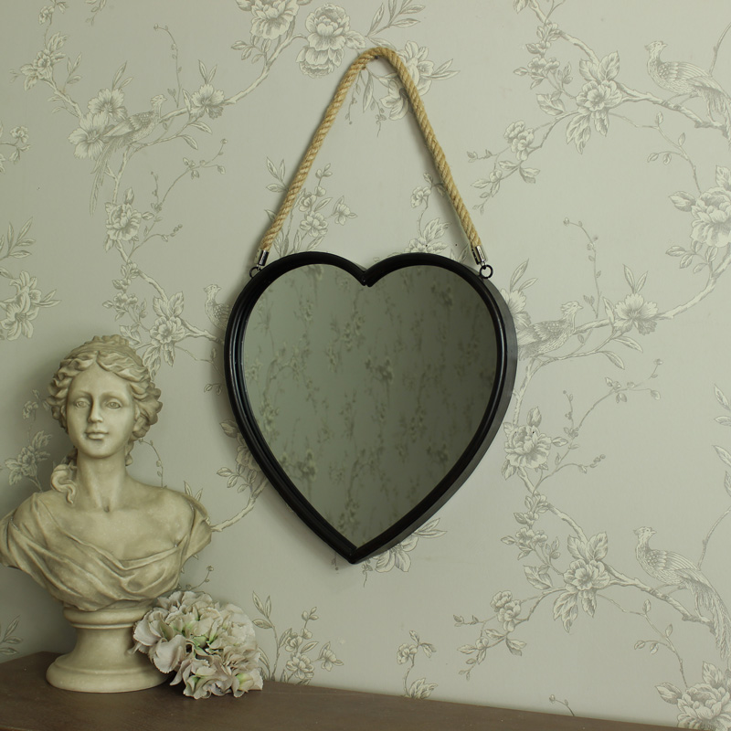 Large Rustic Metal Heart Hanging Wall Mirror 35cm x 36cm