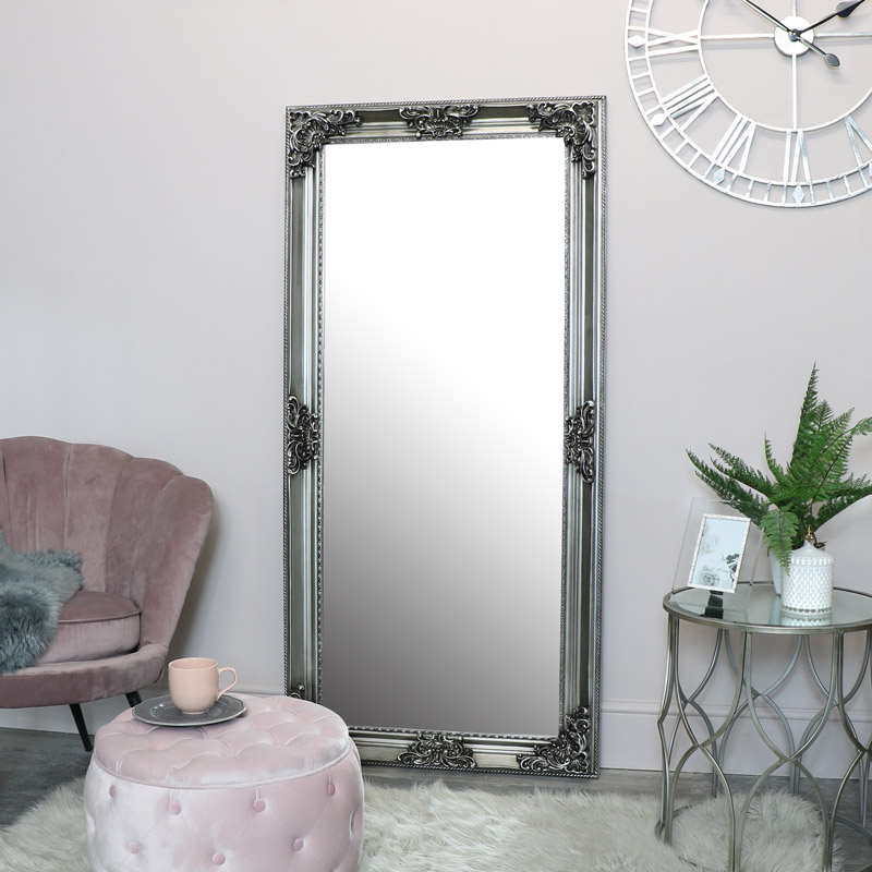 Large Silver Ornate Wall Mirror, Silver Antique Mirror Large