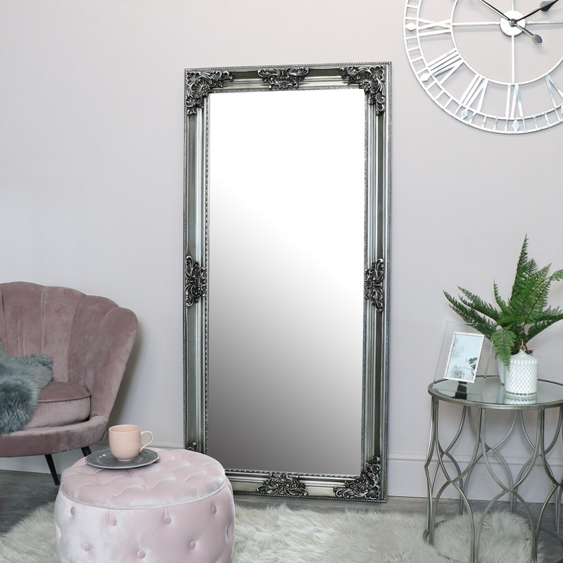 Large Silver Ornate Wall Mirror Large Silver Ornate Wall Mirror, Silver Antique Mirror Large