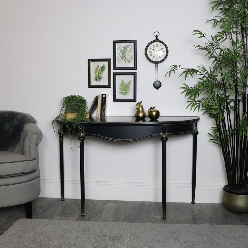 Large Vintage Half Moon Metal Console Table Large Vintage Half Moon Metal Console Table, Round Console Table Decor
