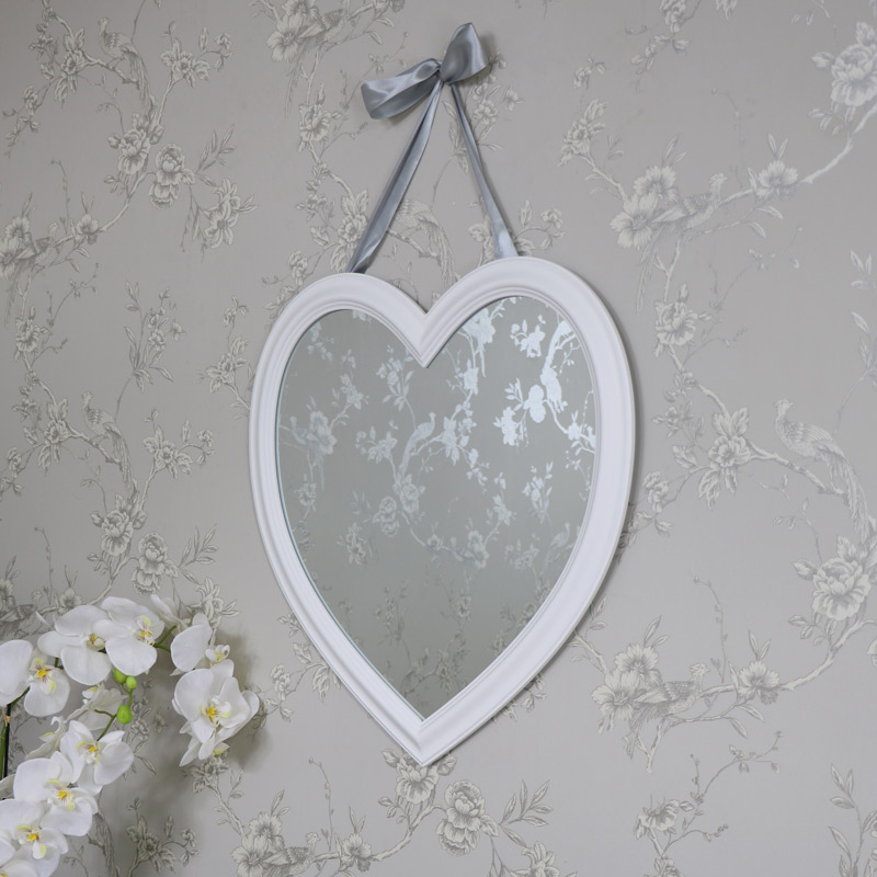 Large Vintage White Heart Wall Mirror 59xm x 62cm