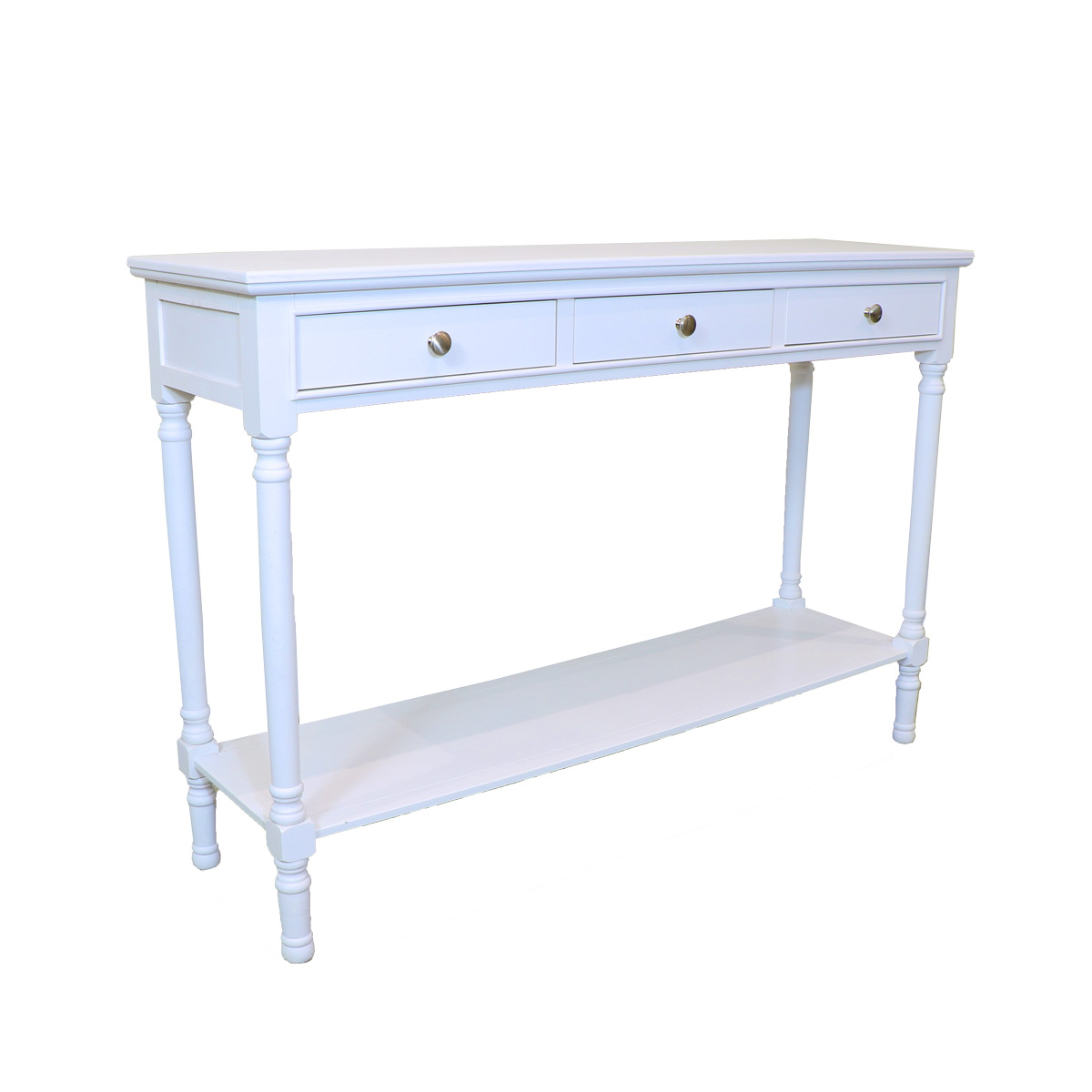 Large White 3 Drawer Console Table