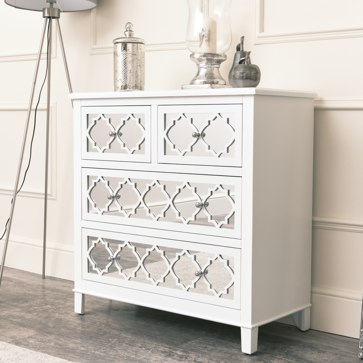 Large White Mirrored Chest of Drawers Sabrina White Range