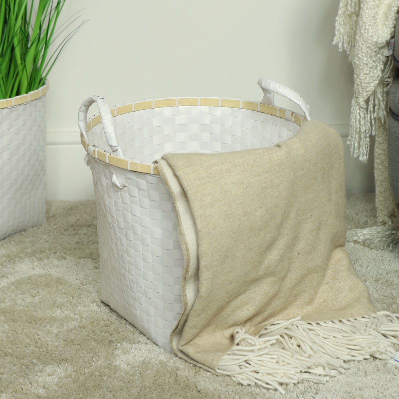 White Woven Laundry Storage Basket